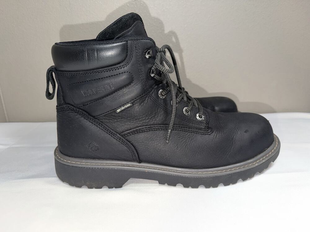 Wolverine Floorhand Black Leather 6” Steel Toe Waterproof Work Boots Size 11.5 M